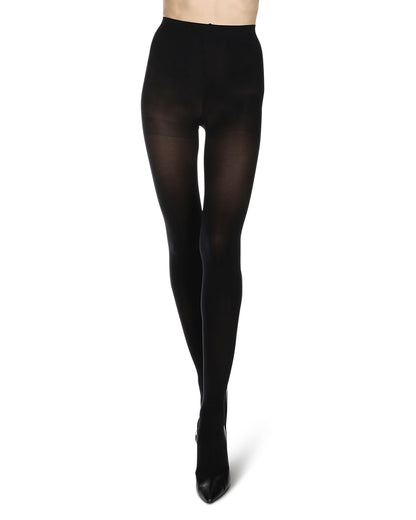 Women's Perfectly Opaque Non-Control Top Nylon Tights : Color: Black