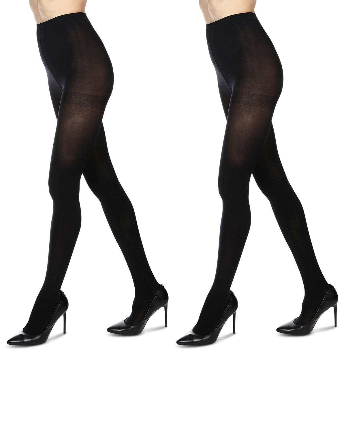 Women's 2 Pair Pack Microfiber Opaque Non-Control Top Tights : Color: Black