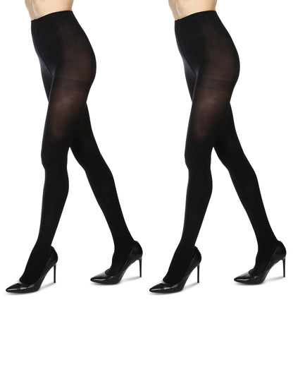 Women's 2 Pair Pack Microfiber Opaque Non-Control Top Tights : Color: Black