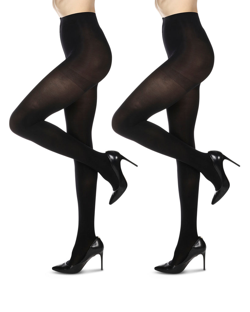 Memoi Heather Microfiber Opaque Control Top Tights 2-Pack - Toetally You