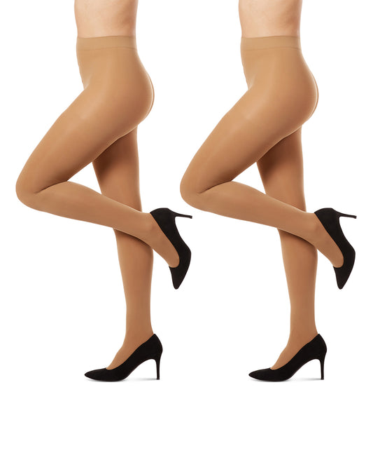 Women's 2 Pair Pack Perfectly Opaque Control Top Microfiber Tights : Color: Cork