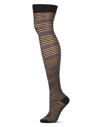 Women's Variegated Sheer Stripe Over The Knee Socks : Color: Black