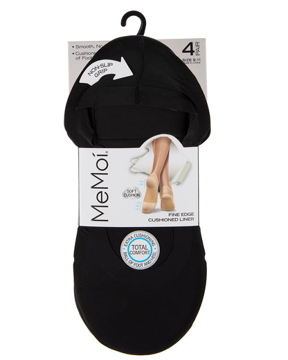 4 Pairs Women's Cushioned Fine Edge No-Show Sock Liner : Color: Black-Nude