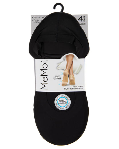 4 Pairs Women's Cushioned Fine Edge No-Show Sock Liner : Color: Black