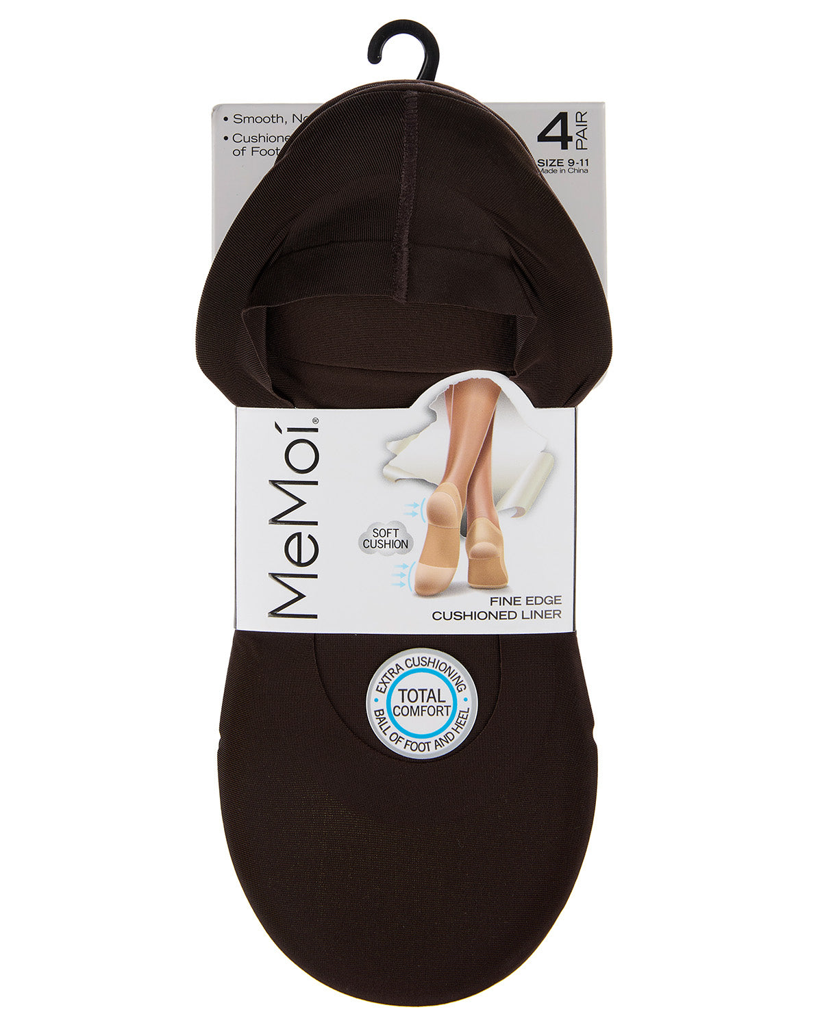 4 Pairs Women's Cushioned Fine Edge No-Show Sock Liner : Color: Brown-Tan-Black