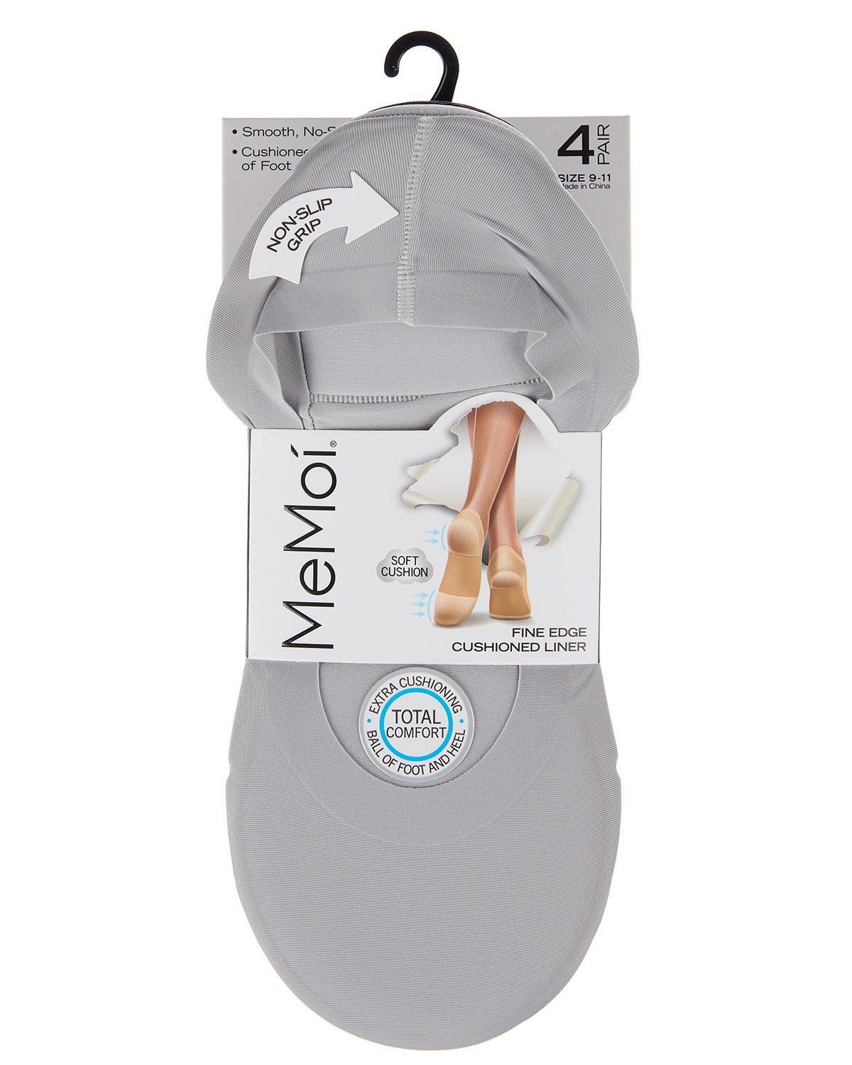 4 Pairs Women's Cushioned Fine Edge No-Show Sock Liner : Color: Gray-Nude-Black