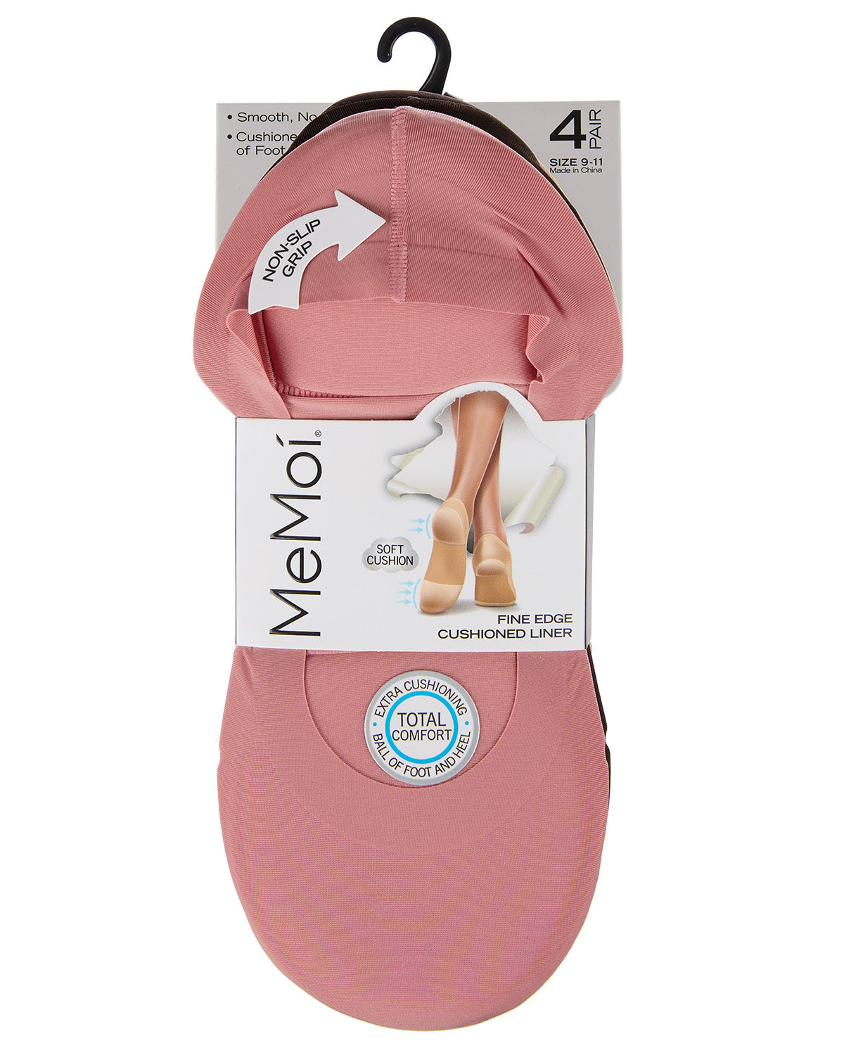 4 Pairs Women's Cushioned Fine Edge No-Show Sock Liner : Color: Mauve