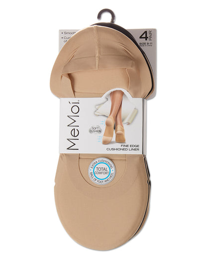 4 Pairs Women's Cushioned Fine Edge No-Show Sock Liner : Color: Nude-Black