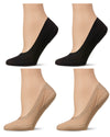 4 Pairs Women's Cushioned Fine Edge No-Show Sock Liner : Color: Nude-Black