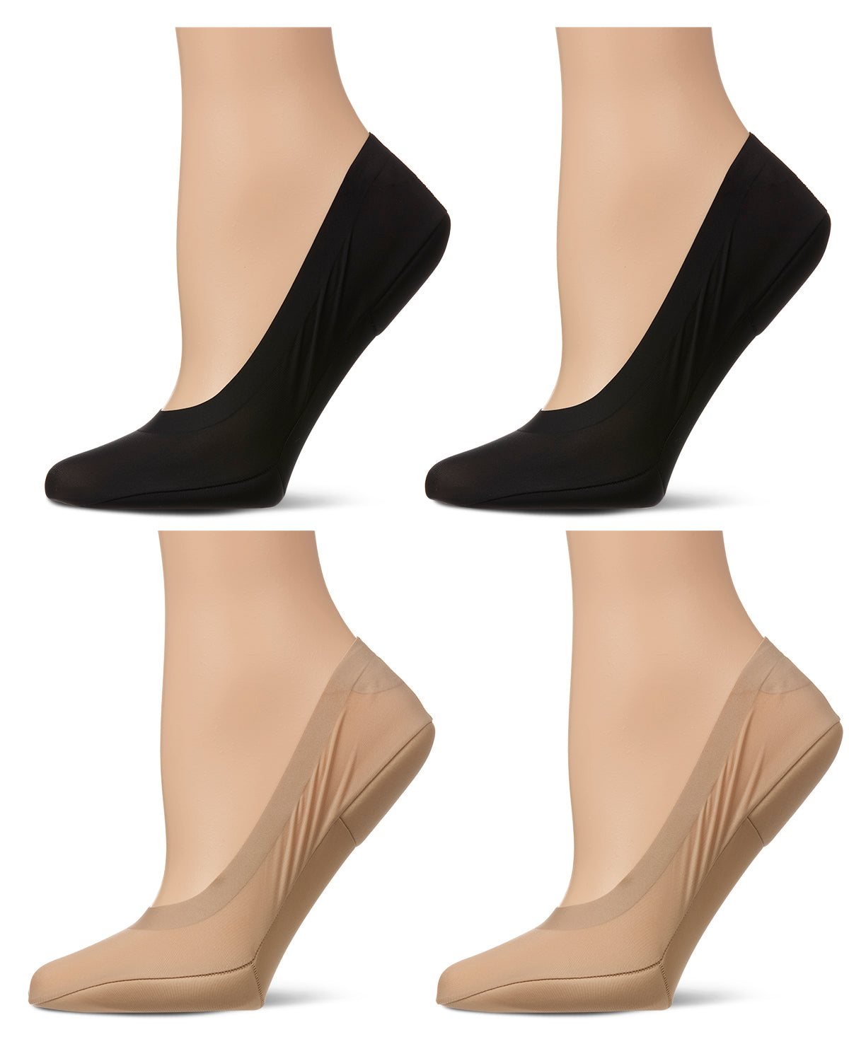 4 Pairs Women's Cushioned Fine Edge No-Show Sock Liner : Color: Nude-Black