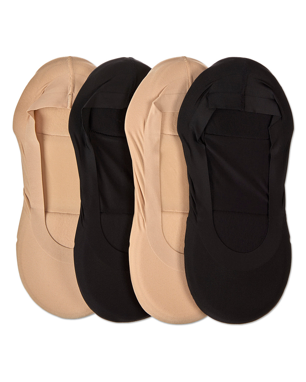 4 Pairs Women's Cushioned Fine Edge No-Show Sock Liner : Color: Nude-Black