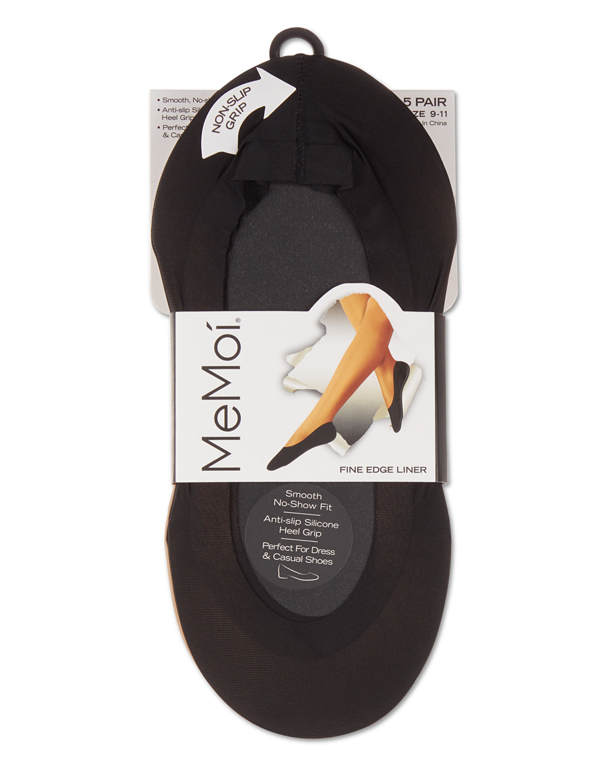 Women's 5 Pair Pack Fine Edge Nylon No Show Liner Socks : Color: Black/Nude