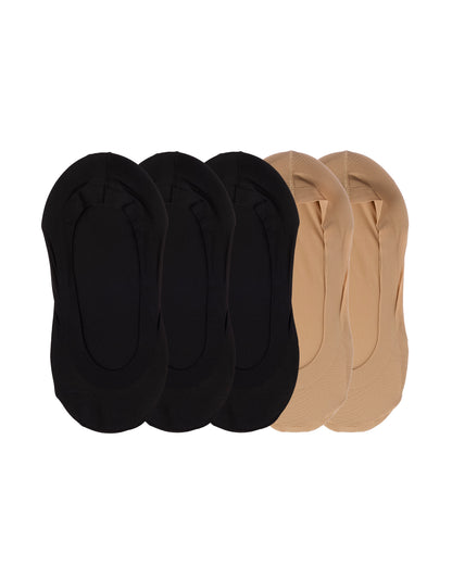 Women's 5 Pair Pack Fine Edge Nylon No Show Liner Socks : Color: Black/Nude