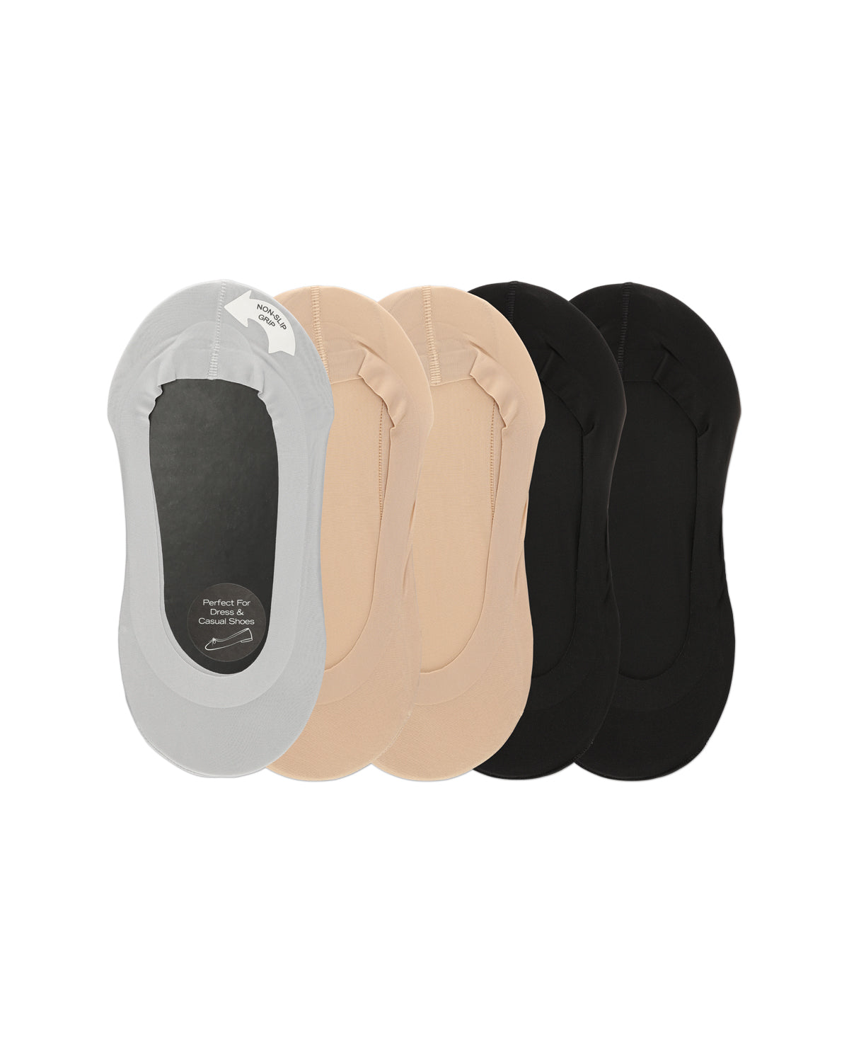 Women's 5 Pair Pack Fine Edge Nylon No Show Liner Socks : Color: Gray/Nude/Black