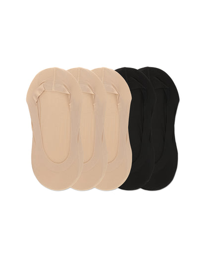 Women's 5 Pair Pack Fine Edge Nylon No Show Liner Socks : Color: Black/Nude