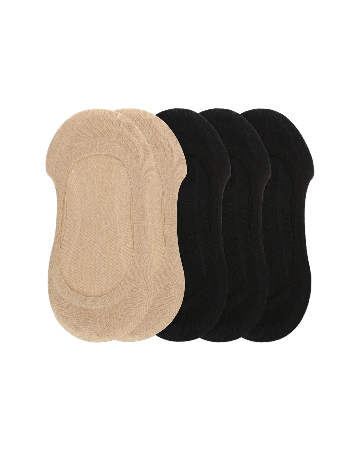 Women's 5 Pair Pack Cotton Blend Fine Edge No Show Liner Socks : Color: Black/Nude