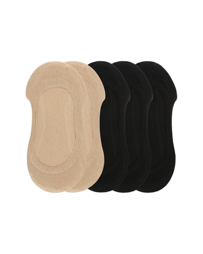 Women's 5 Pair Pack Cotton Blend Fine Edge No Show Liner Socks : Color: Black/Nude