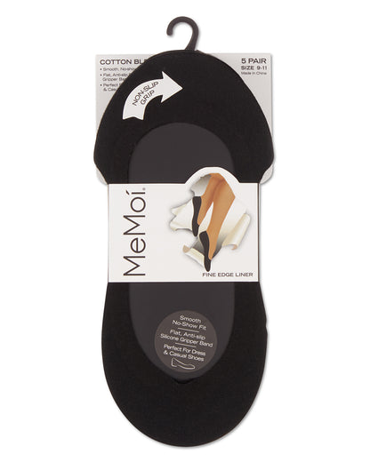 Women's 5 Pair Pack Cotton Blend Fine Edge No Show Liner Socks : Color: Black/Nude