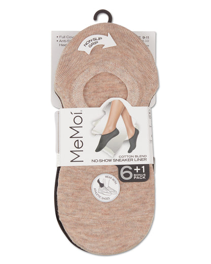 Women's 7 Pair Pack Cotton Blend No Show Sneaker Liners : Color: Taupe