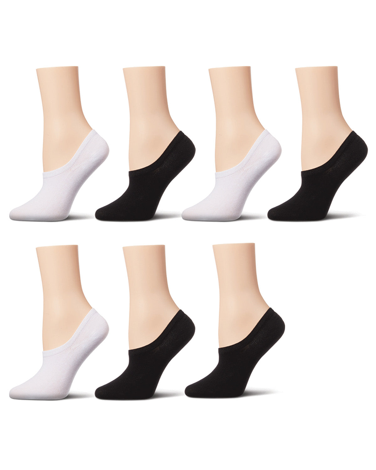 Women's 7 Pair Pack Cotton Blend No Show Sneaker Liners : Color:  White/Black