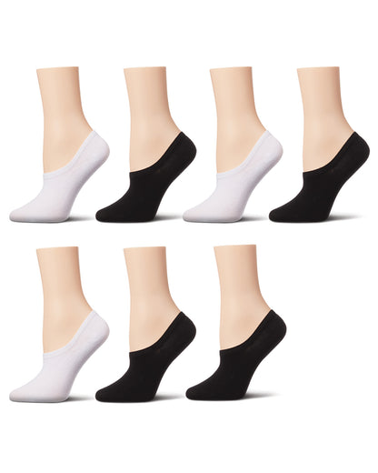 Women's 7 Pair Pack Cotton Blend No Show Sneaker Liners : Color:  White/Black