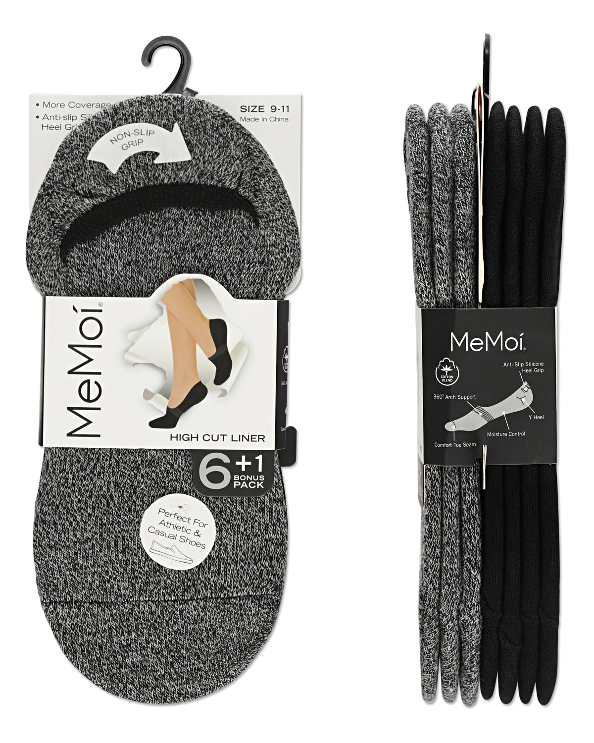 High-Cut Cotton Blend Sneaker Liner 7 Pack : Color: BlackMarled