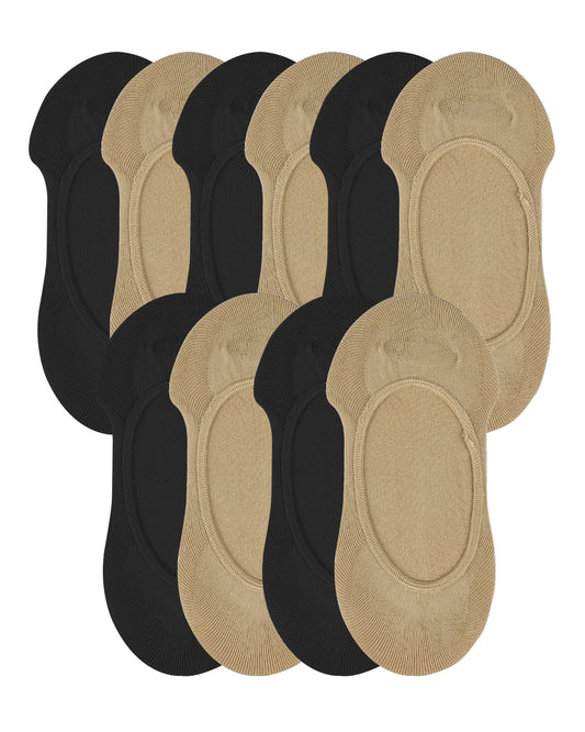 Women's 10 Pair Pack No Show Micro Liner Socks : Color: Black-Nude