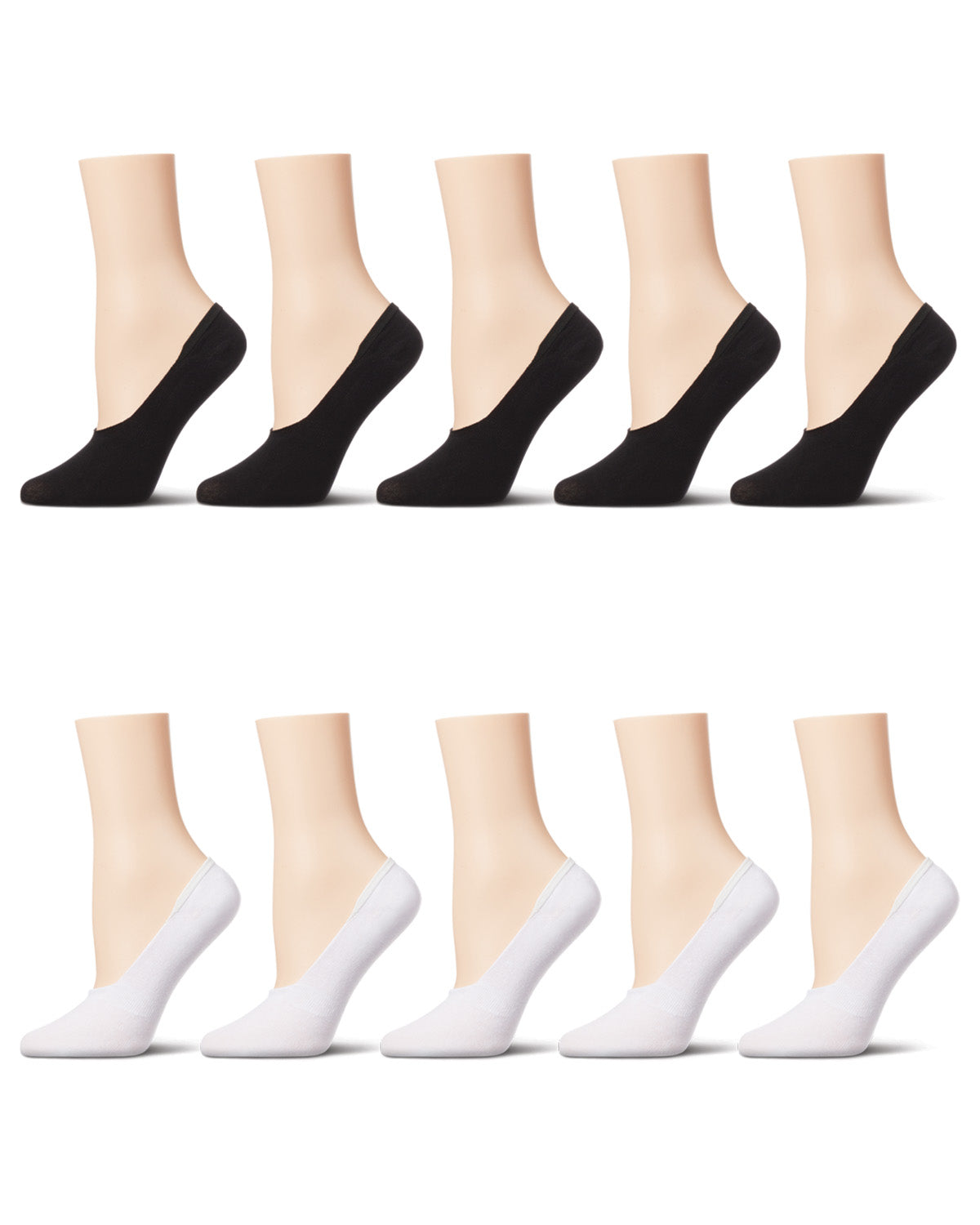 Women's 10 Pair Pack High Cut Sneaker Liners : Color: White-Black