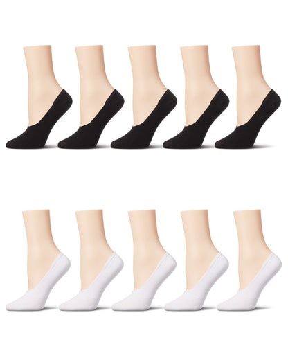 Women's 10 Pair Pack High Cut Sneaker Liners : Color: White-Black