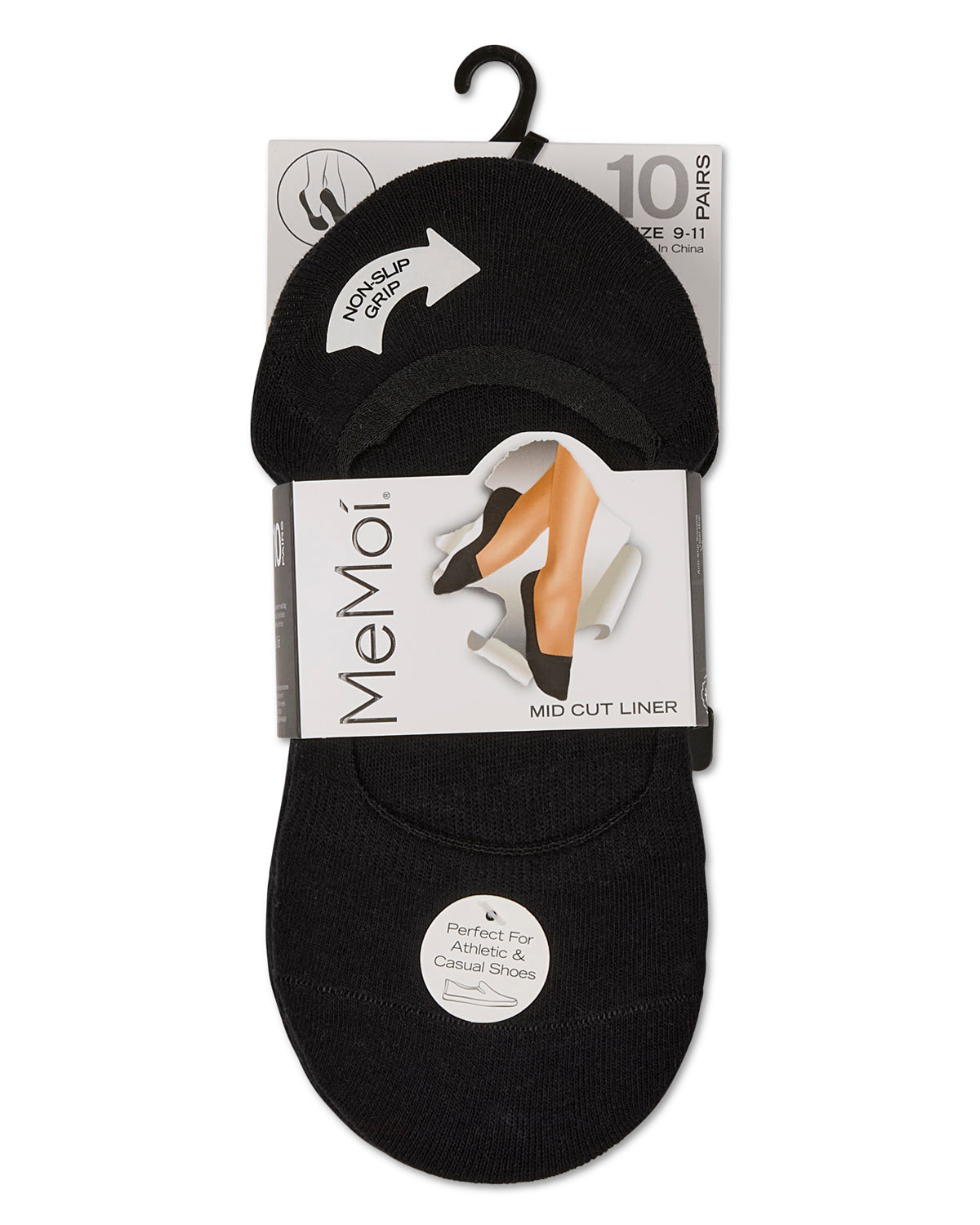 Women's 10 Pair Pack Cotton Blend Mid-Cut No-Show Liner Socks : Color: Gray-White-Black