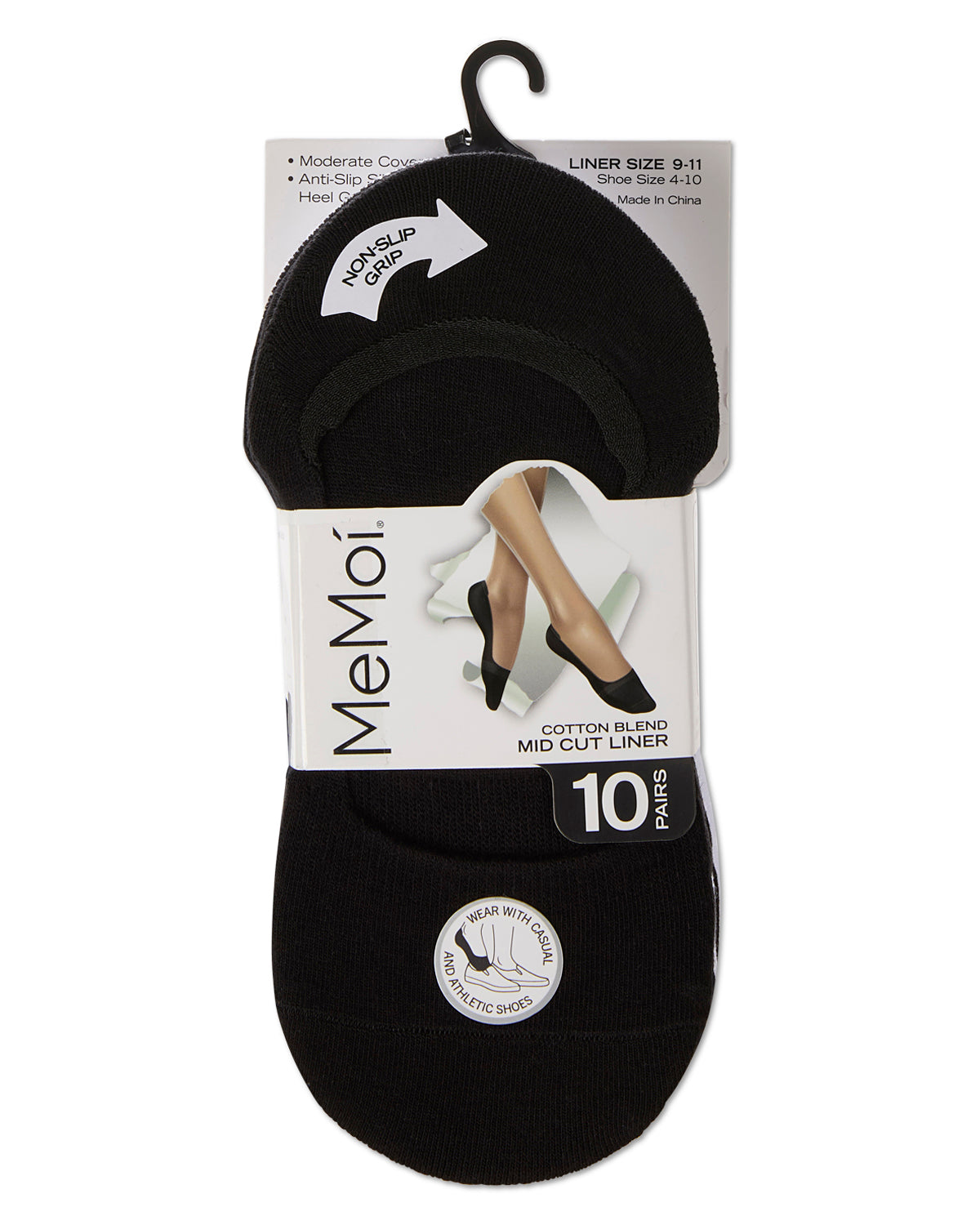 Women's 10 Pair Pack Cotton Blend Mid-Cut No-Show Liner Socks : Color: Gray-White-Black