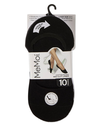 Women's 10 Pair Pack Cotton Blend Mid-Cut No-Show Liner Socks : Color: Gray-White-Black
