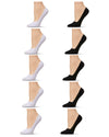 Women's 10 Pair Pack Cotton Blend Mid-Cut No-Show Liner Socks : Color: White-Black