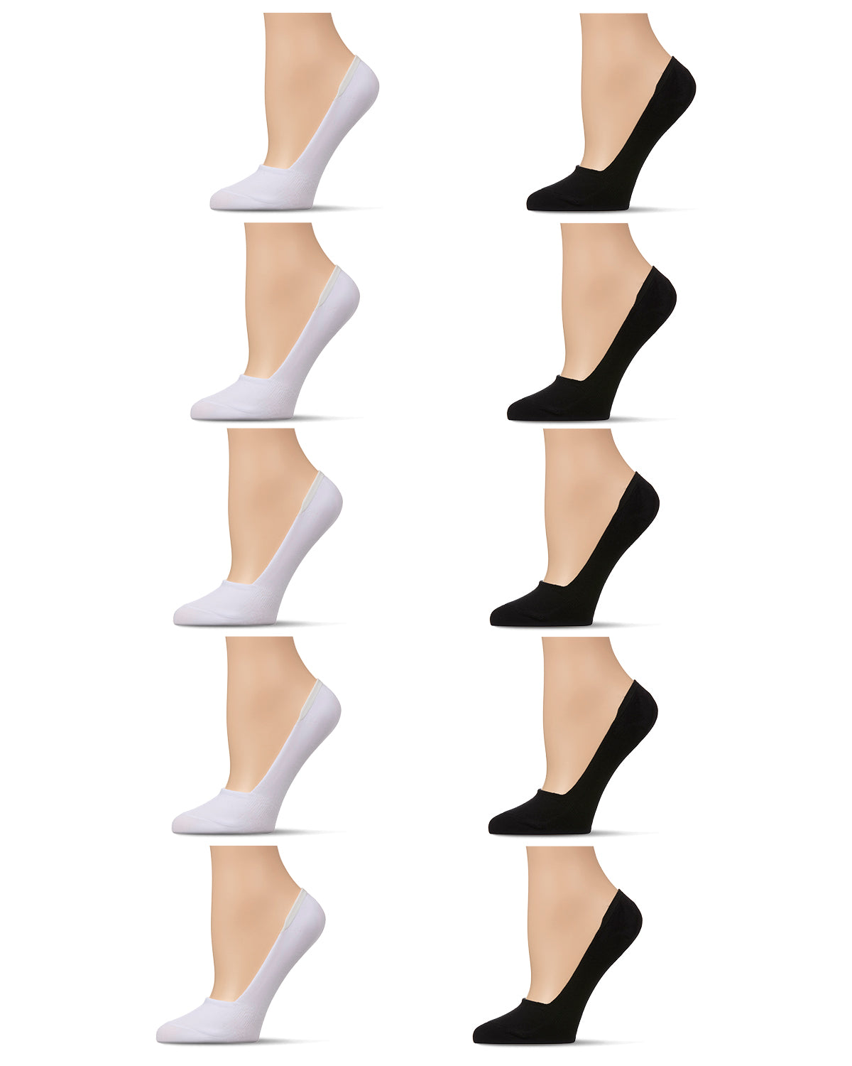 Women's 10 Pair Pack Cotton Blend Mid-Cut No-Show Liner Socks : Color: White-Black