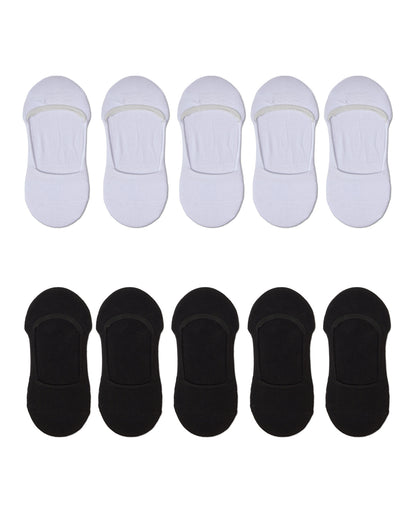 Women's 10 Pair Pack Cotton Blend Mid-Cut No-Show Liner Socks : Color: Gray-White-Black