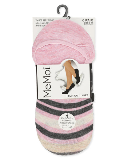 Women's 6 Pair Pack Cat No Show High Cut Liner Socks : Color: Pink Heather