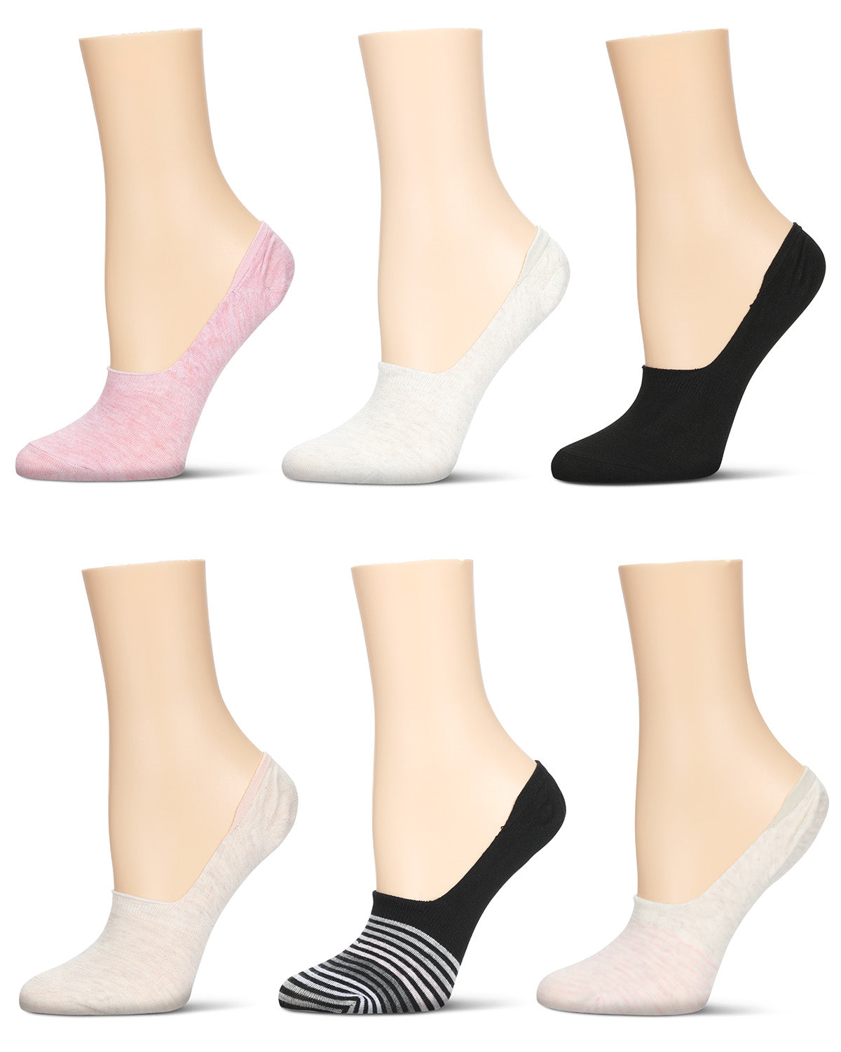 Women's 6 Pair Pack Gradient Stripes High Cut Liners : Color: Black