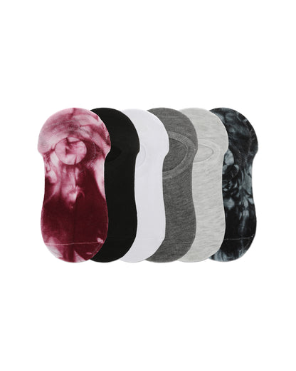Women's 6 Pair Pack Tie Dye No Show Sneaker Liners : Color: Burgundy