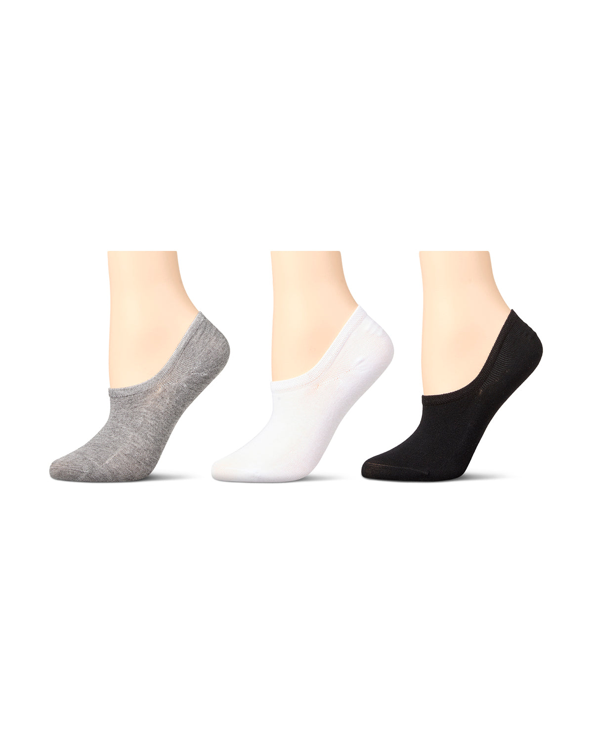 3 Pair Women's Silky-Soft No Show Rayon Blend Sneaker Liners : Color: Gray-White-Black