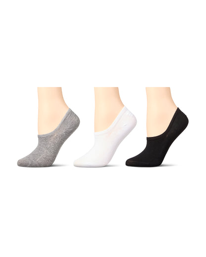 3 Pair Women's Silky-Soft No Show Rayon Blend Sneaker Liners : Color: Gray-White-Black