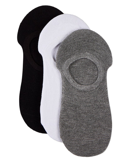 3 Pair Women's Silky-Soft No Show Rayon Blend Sneaker Liners : Color: Gray-White-Black