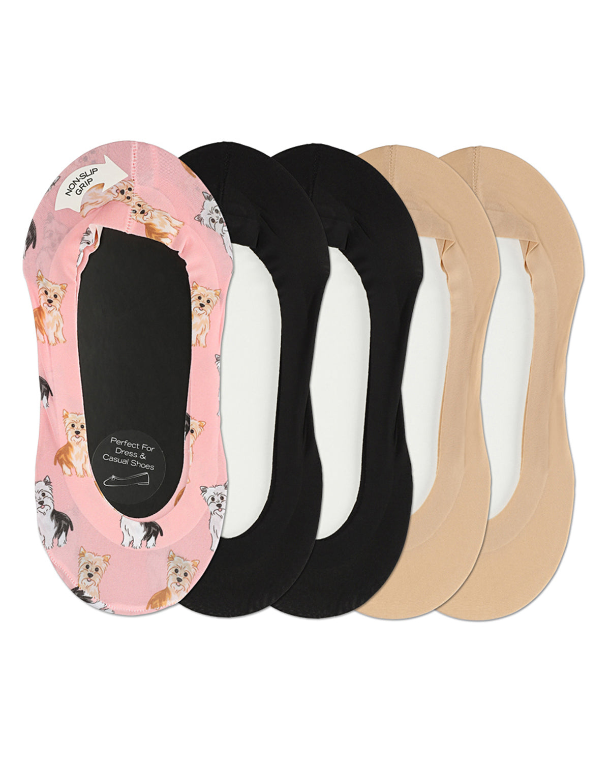 Women's 5 Pair Pack Dog Fine Edge No Show Liner Socks : Color: Pink Icing