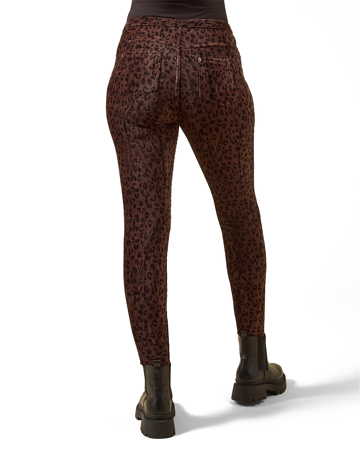 Brown Corduroy Cotton Blend Animal Print Leggings
