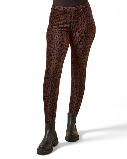Brown Corduroy Cotton Blend Animal Print Leggings
