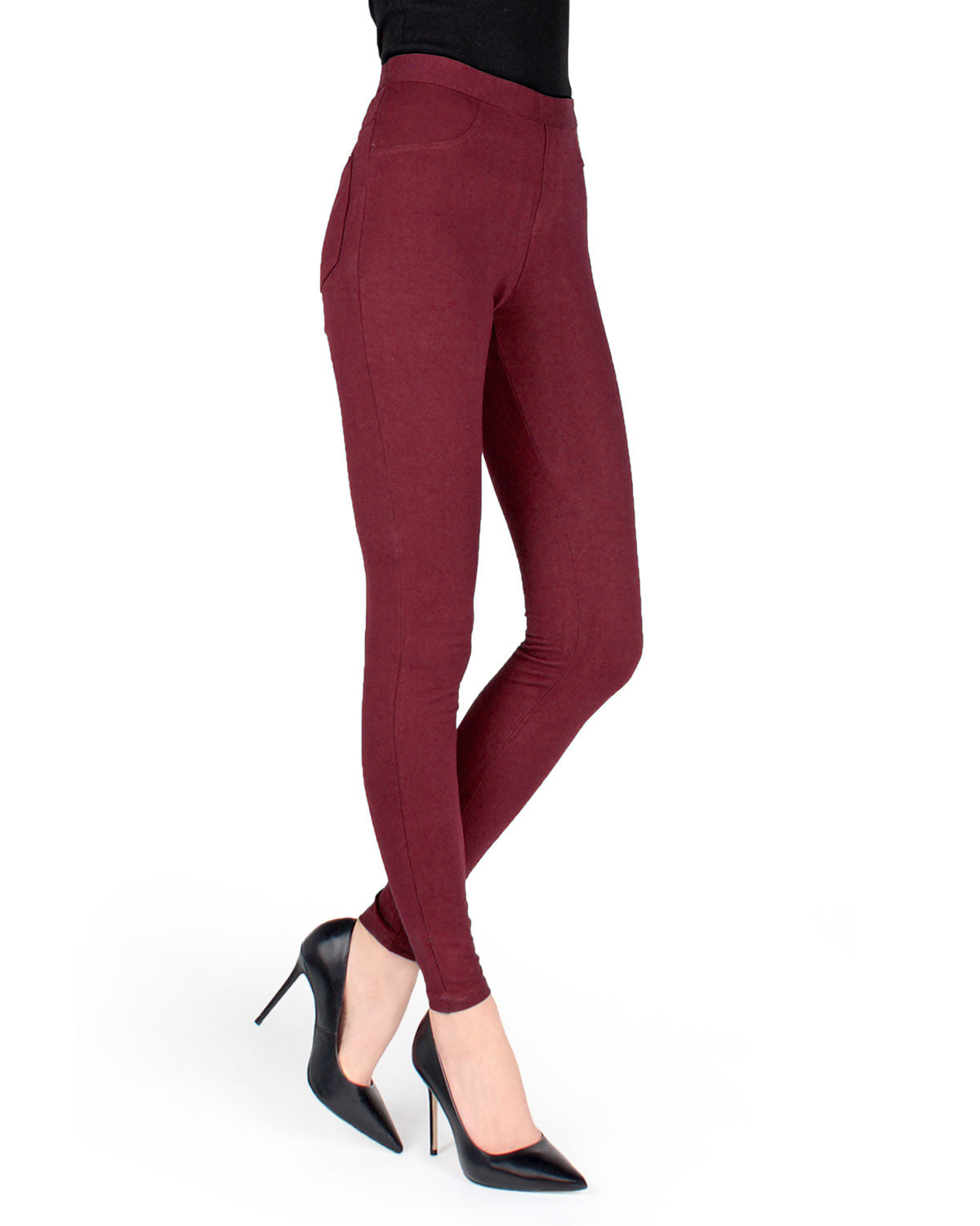 Pants-Style Cotton Blend Leggings : Color: Tawny Port