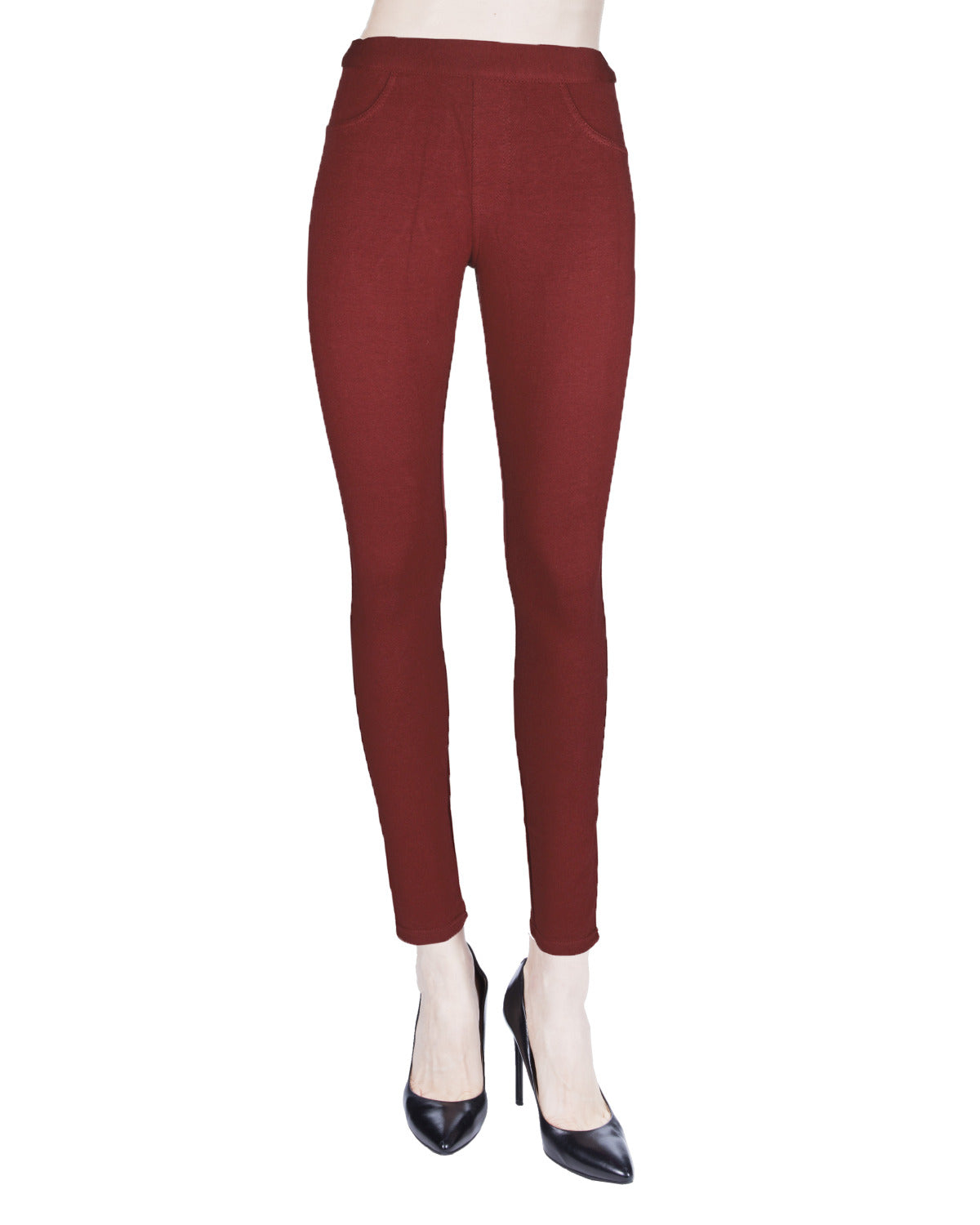 Pants-Style Cotton Blend Leggings : Color: Tawny Port