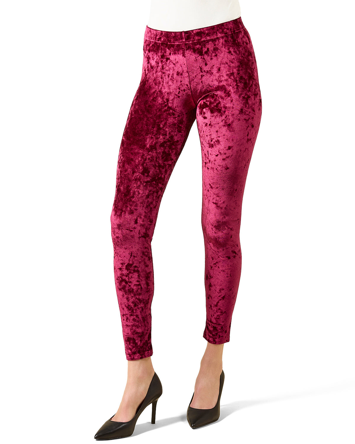 Crushed Velvet Stretch Leggings : Color: Burgundy