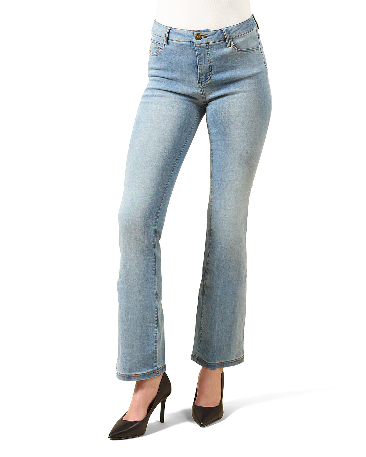 Sustainable Cotton Blend Fashion Denim Boot Cut Leggings : Color: Medium Wash