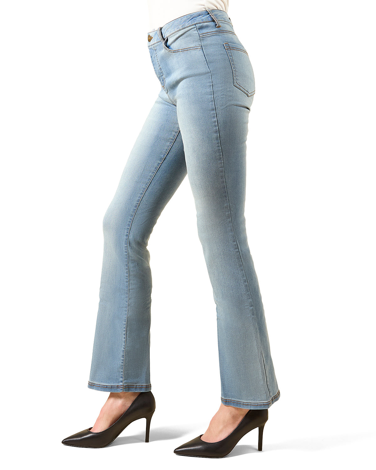 Sustainable Cotton Blend Fashion Denim Boot Cut Leggings : Color: Medium Wash