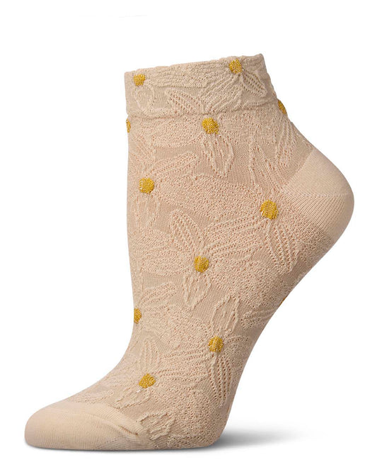 Women's Cotton-Rich Floral 3D-Textured Shortie Ankle Sock